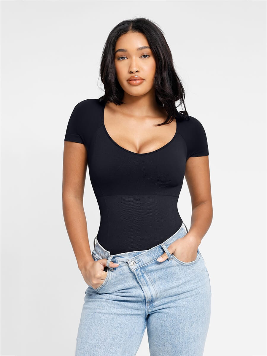Eco-Friendly Square Neck Shaping Jumpsuit Black 2