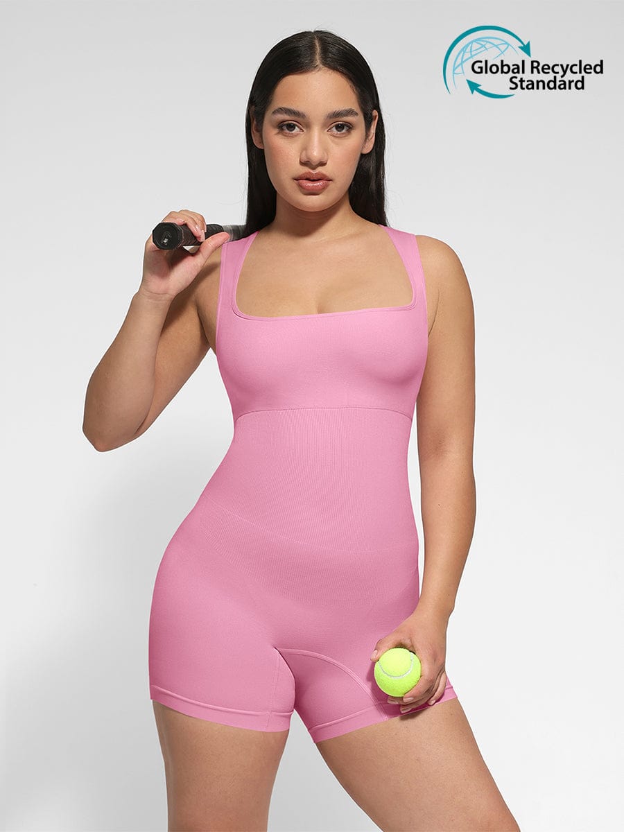 Eco-Friendly Inverted T-Strap Waist Shaping Jumpsuit Black 1