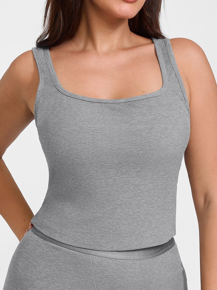 Ribbed Scoop Neck Tank Top Black 1
