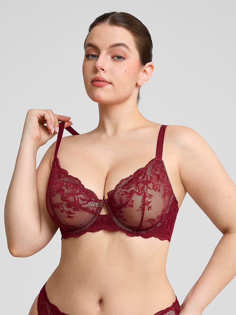 Unlined Underwire Sheer Floral Mesh Lace Bra 1