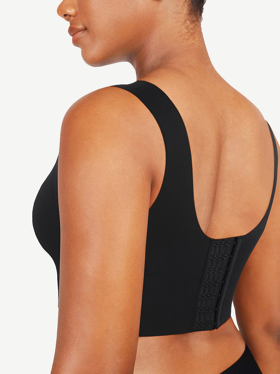 Fitted V-Neck Seamless Bra Tank Top Black 2