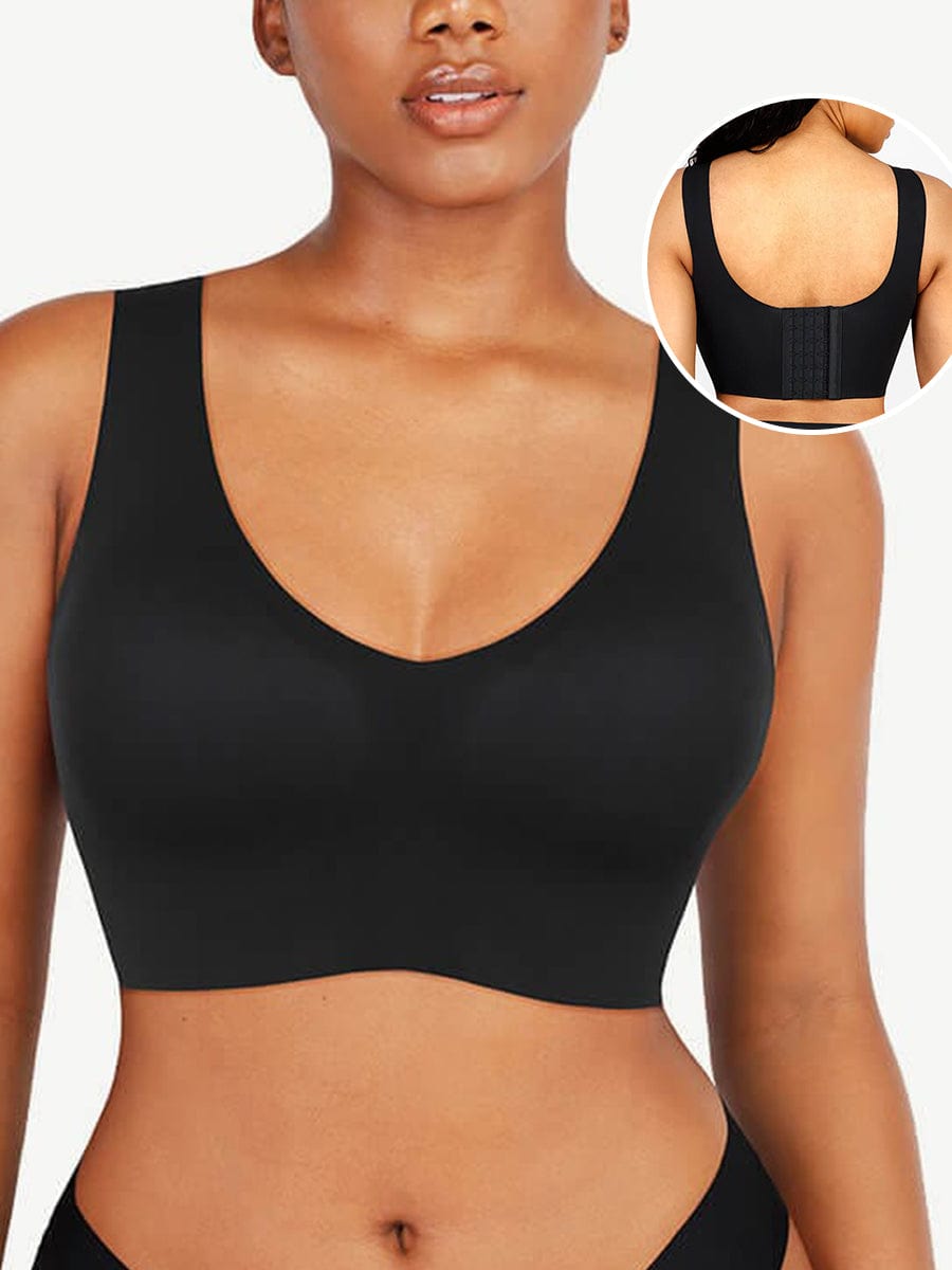 Fitted V-Neck Seamless Bra Tank Top Black 1