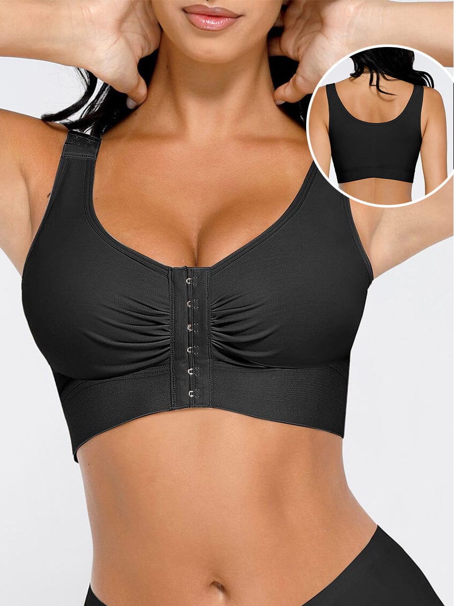Post-Surgery Triple-Hook Front Closure Bra Black 1