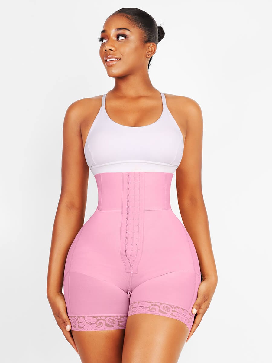 3-Bone Triple-Row High-Waisted Body Shaper Pink 1