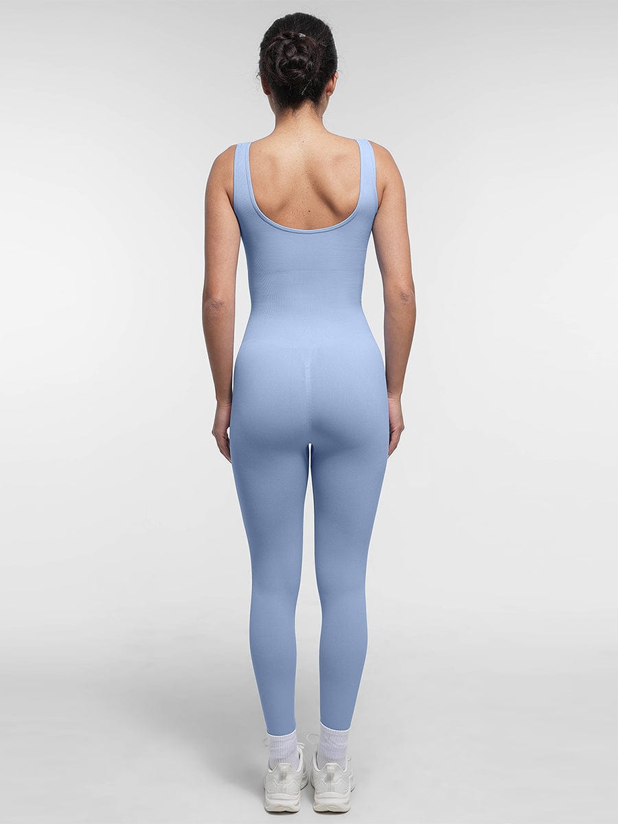 Square Neck U-Back Shaping Jumpsuit Black 2