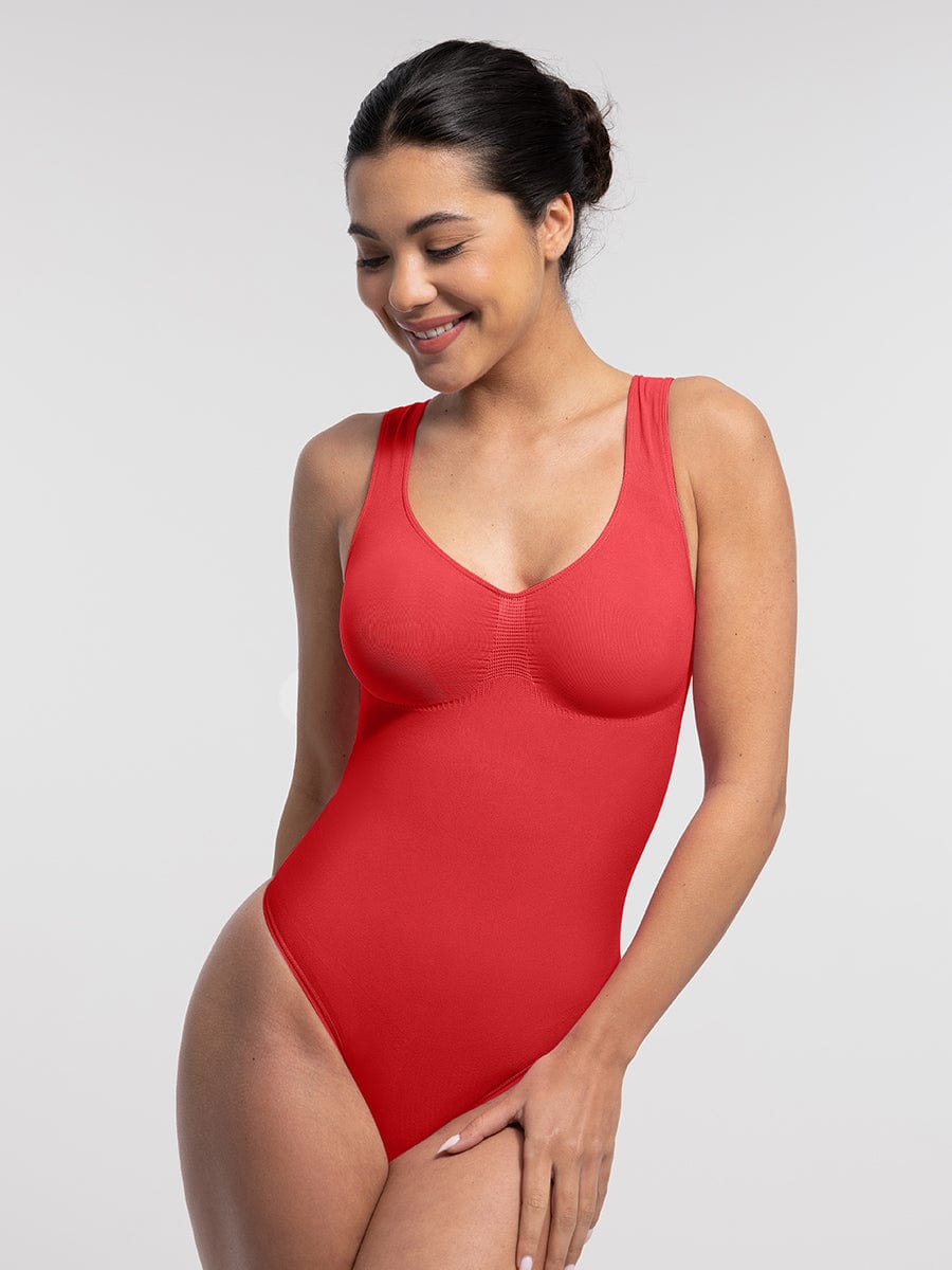 Diamond Neckline Thong Bodysuit Black 1