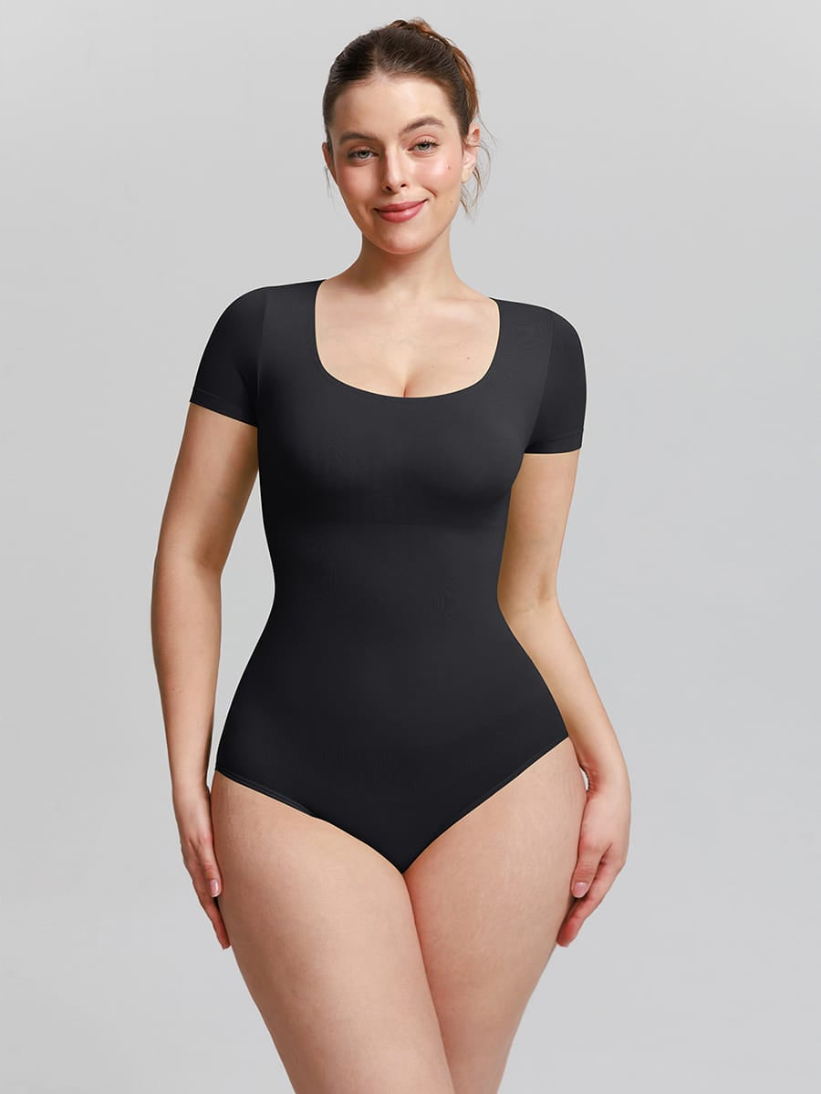 Seamless Tummy Control Bodysuit – Scoop Neck Green 1