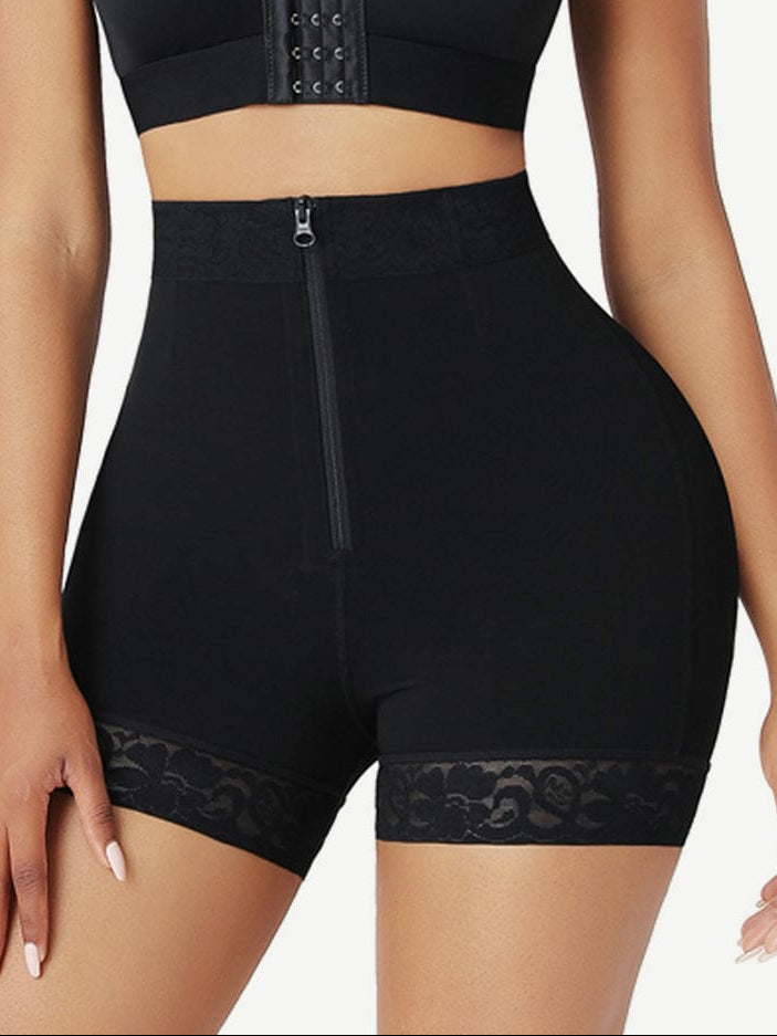 Front Zipper Butt Lifter Shorts Black 1