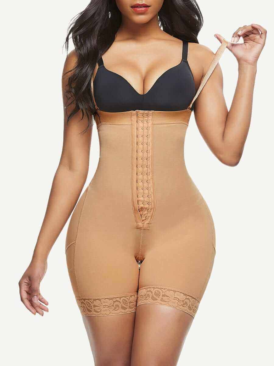 Big Size Lace Trim Post-Surgery Full Body Shaper Dark Skin 1