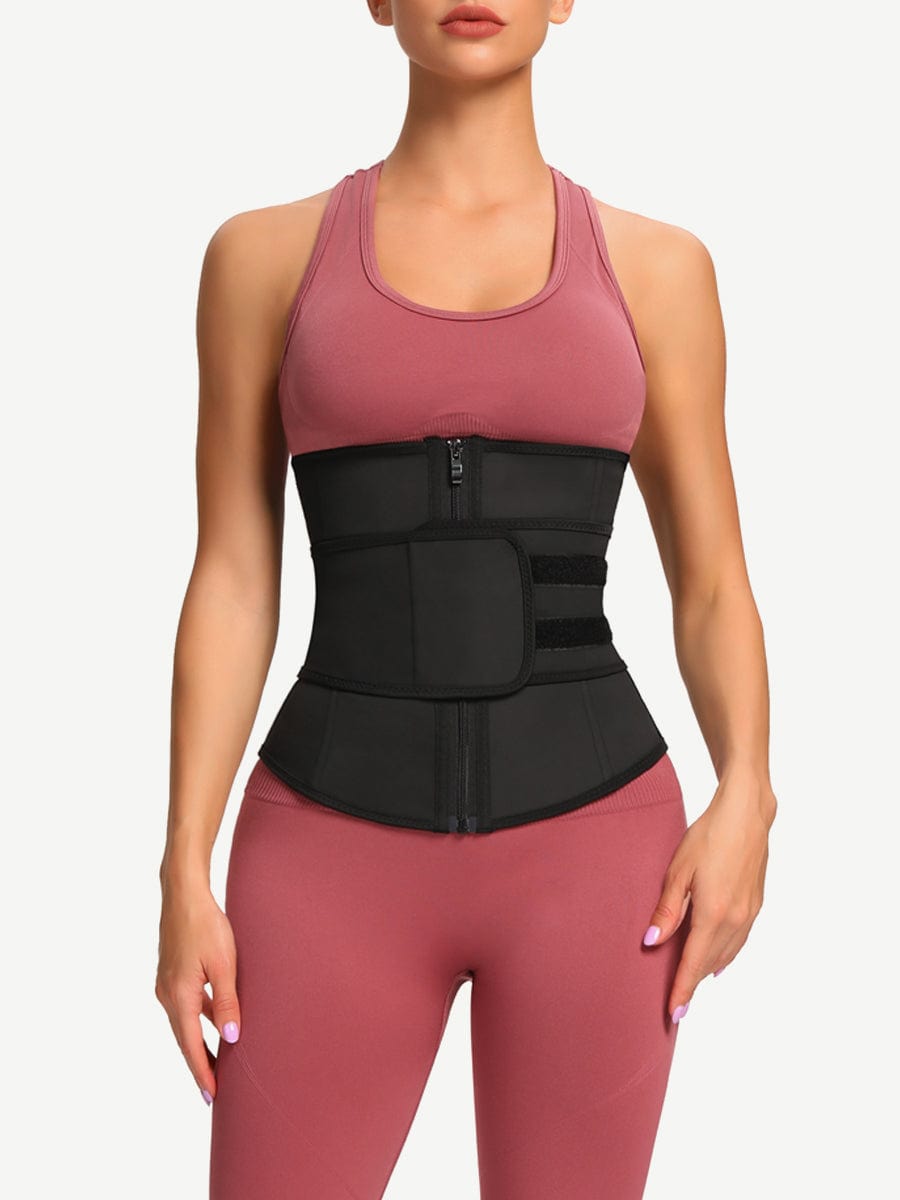 7 Steel Bone YKK Zipper Latex Waist Trainer Black 1