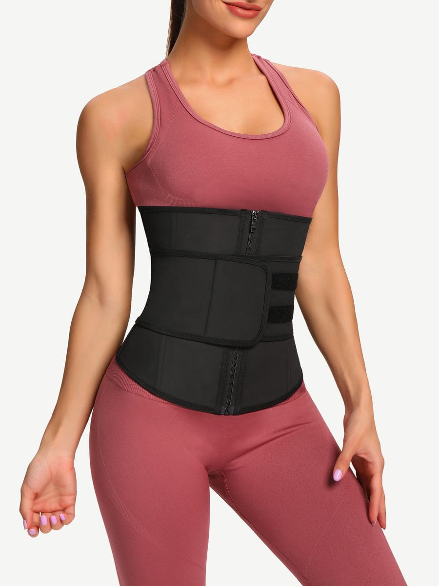7 Steel Bone YKK Zipper Latex Waist Trainer Black 2