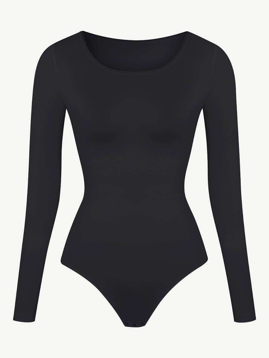 Seamless Long Sleeve Slim Corset Bodysuit Dark Gray 3