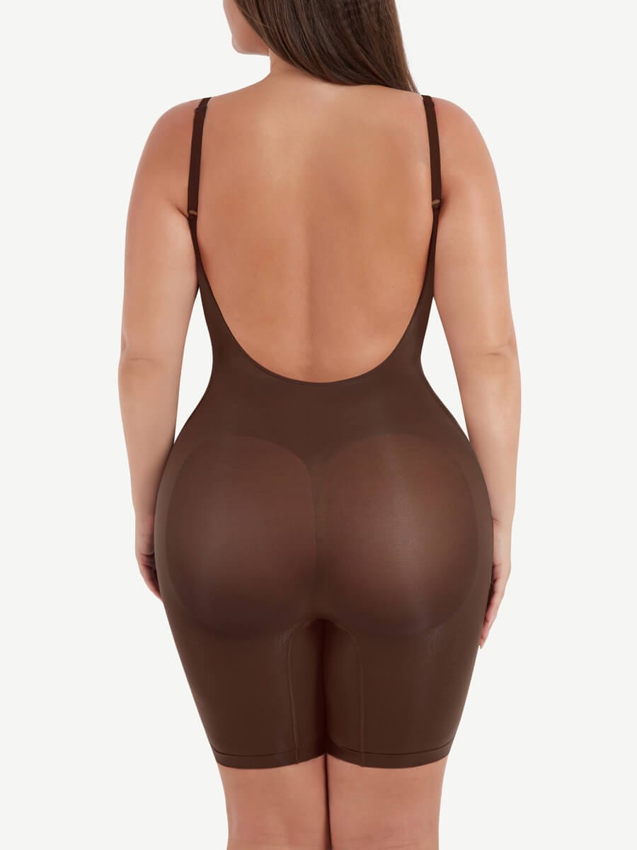 Covered Open-Back Boxer Bodysuit Dark Brown 3