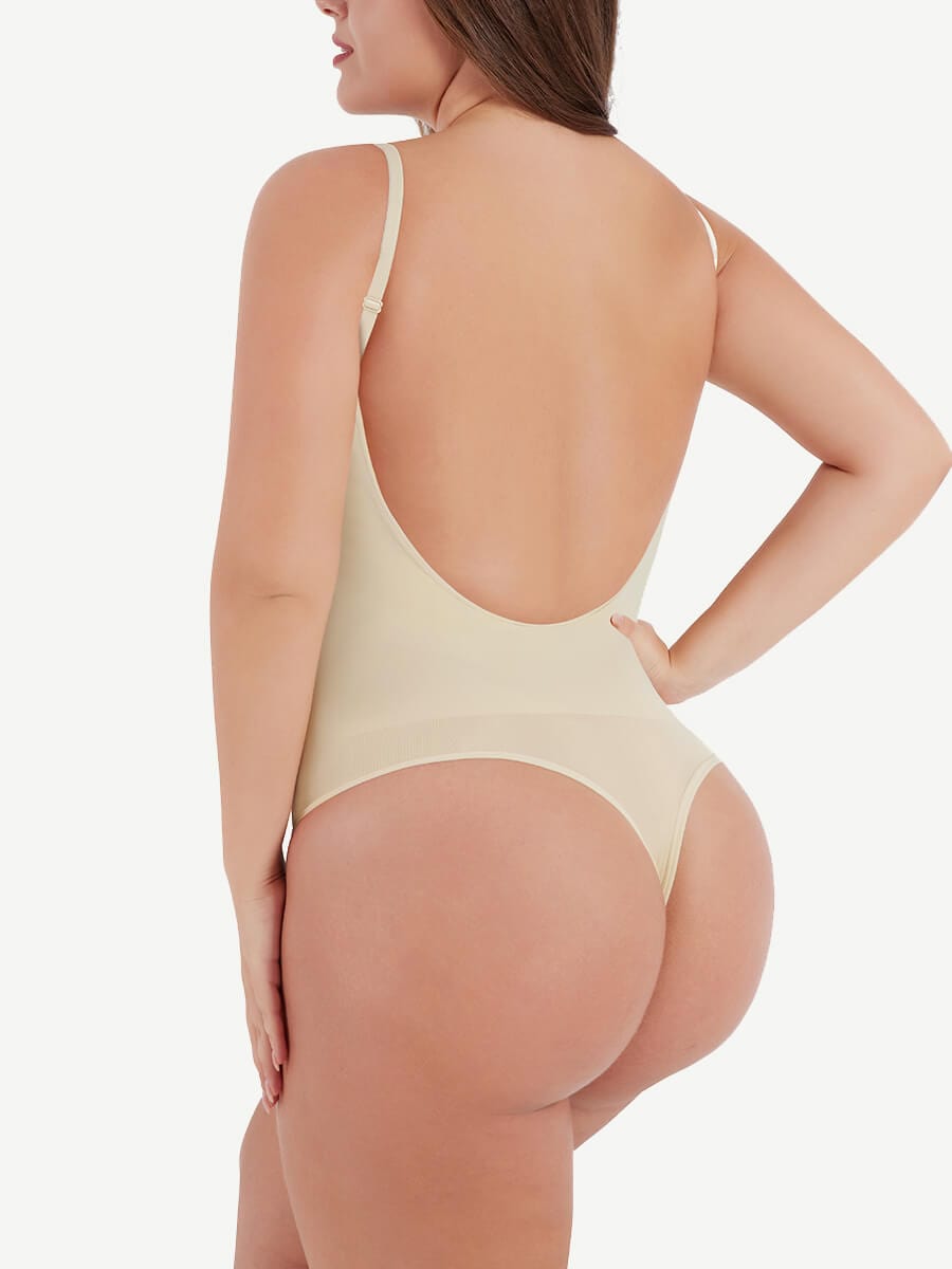 Seamless Cover-Breast Open-Back Thong Bodysuit Light Skin 4