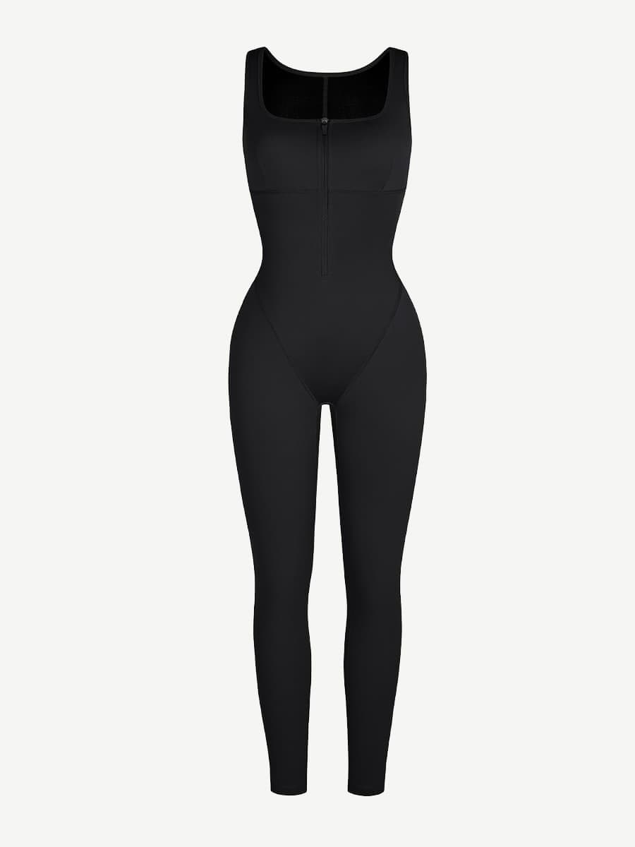 Zip-Front Sports Sauna Jumpsuit Dark Green 4
