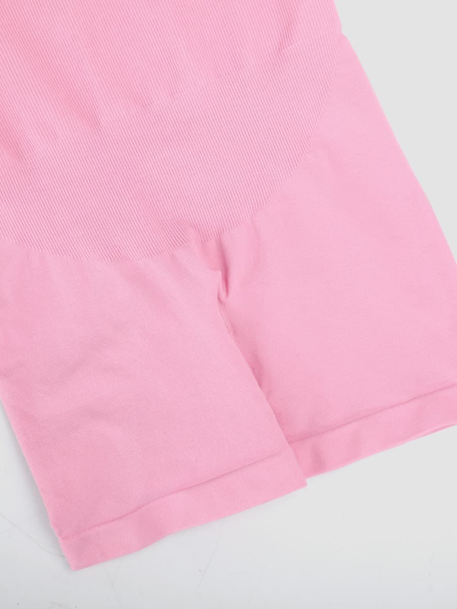 Eco-Friendly Inverted T-Strap Waist Shaping Jumpsuit Pink 1