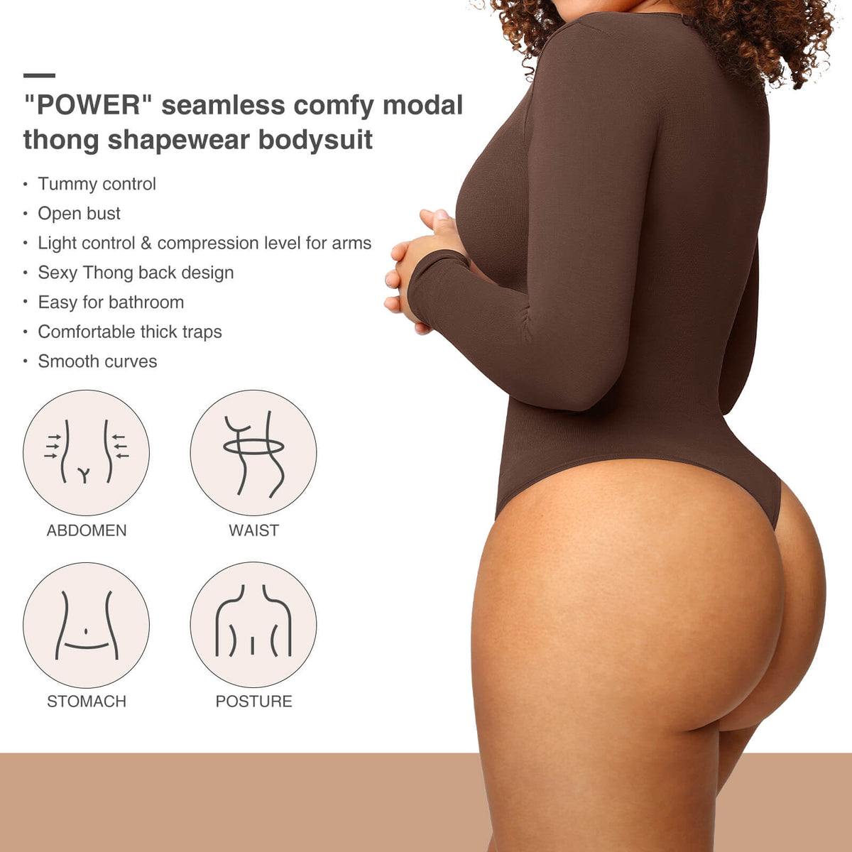 Seamless Outer Long Sleeve Thong Bodysuit 22