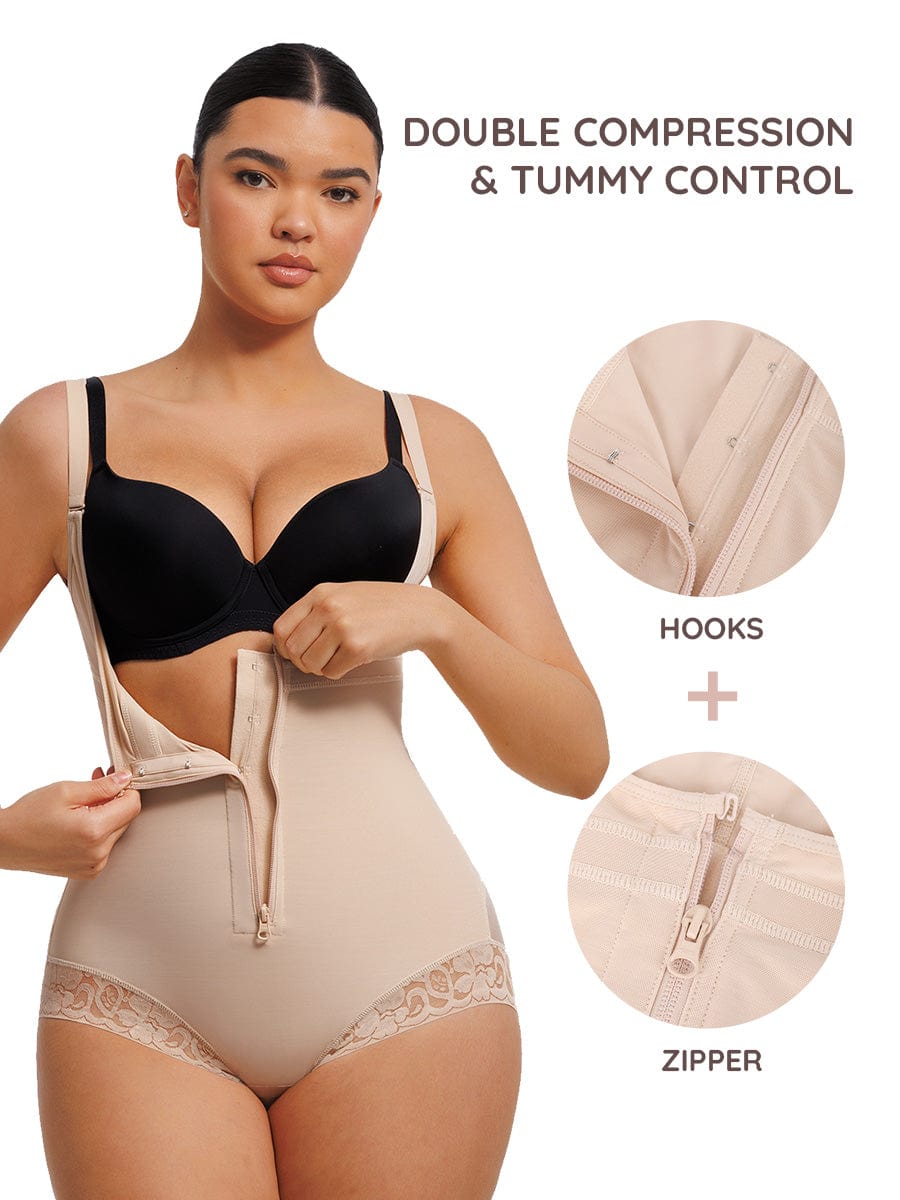 U-Shaped Bust Lifting Front Zip Lace Shapewear 1