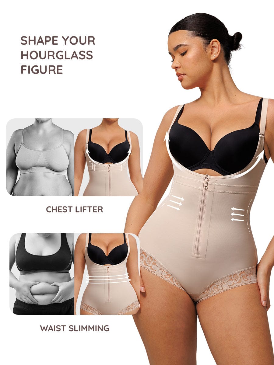 U-Shaped Bust Lifting Front Zip Lace Shapewear 3