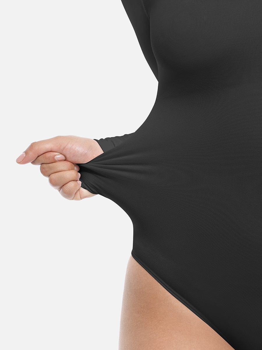 Seamless Long Sleeve Slim Corset Bodysuit Dark Gray 1