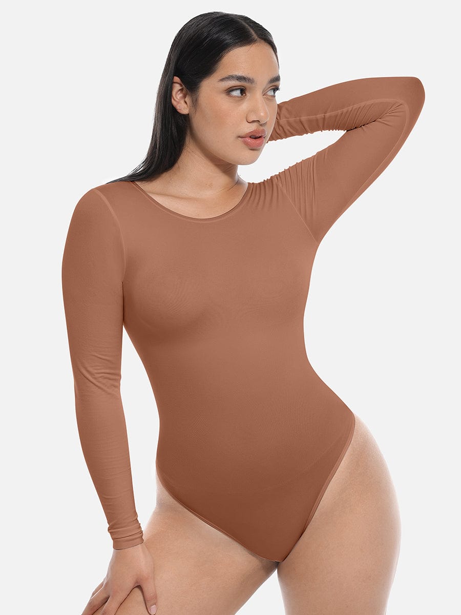 Seamless Long Sleeve Slim Corset Bodysuit White 4