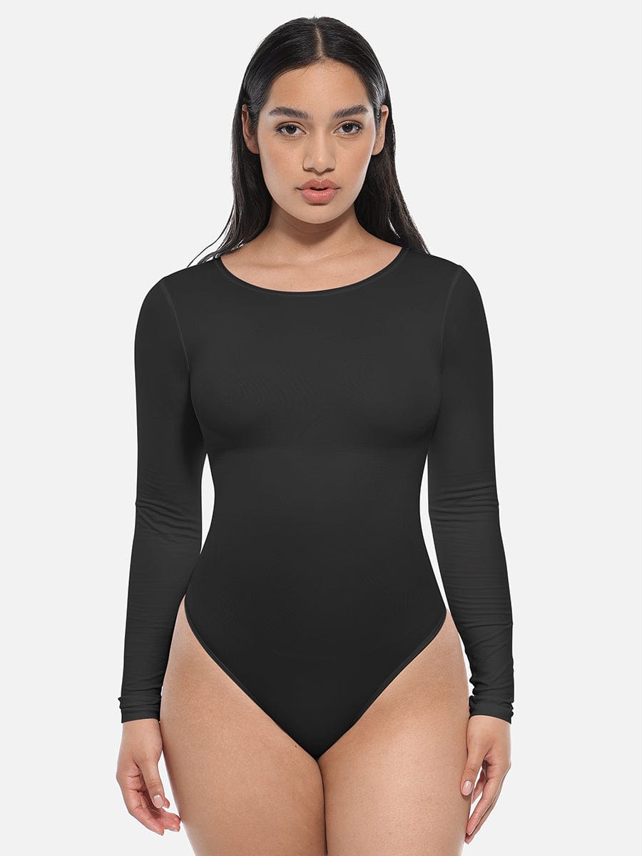 Seamless Long Sleeve Slim Corset Bodysuit Light Brown 1
