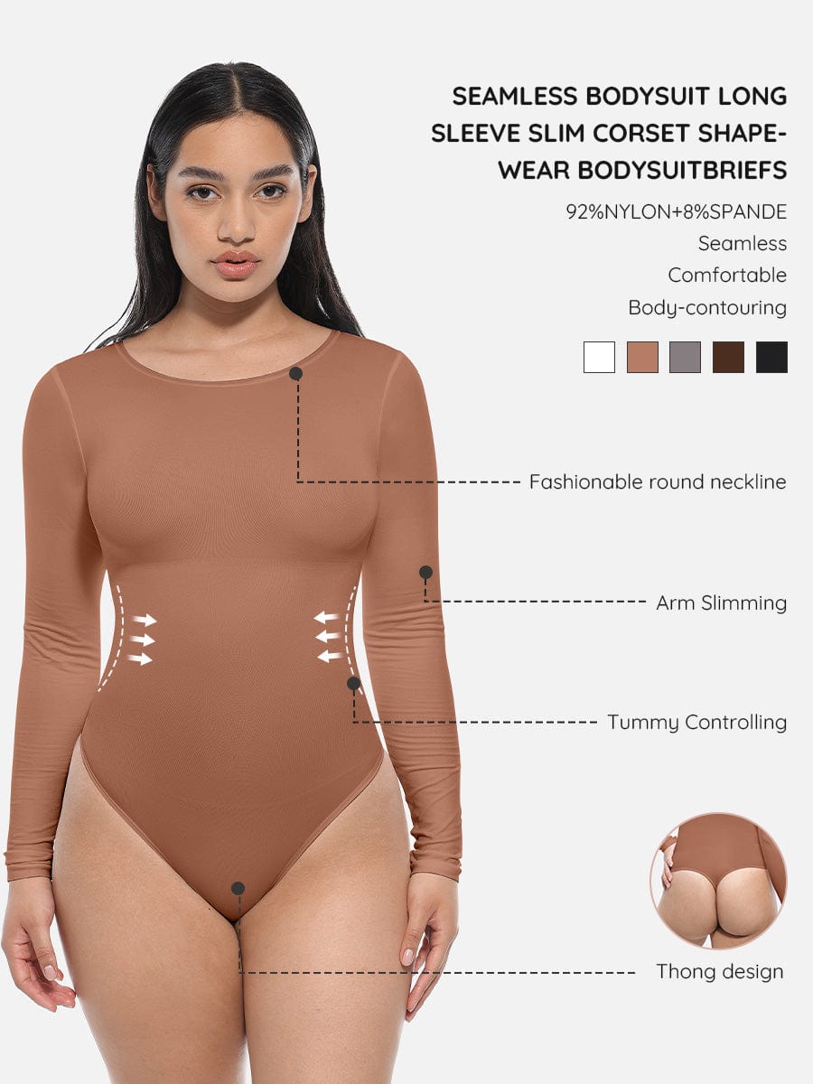 Seamless Long Sleeve Slim Corset Bodysuit 4