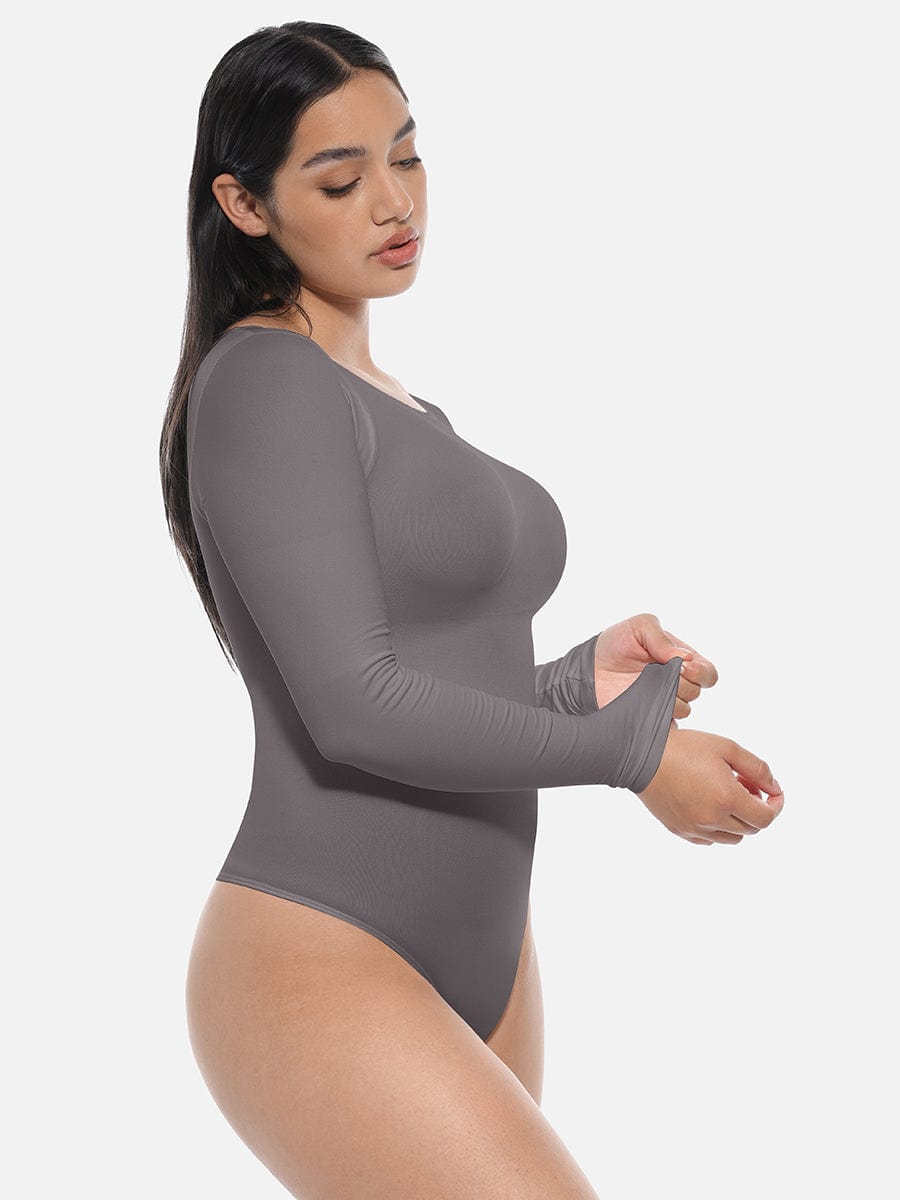 Seamless Long Sleeve Slim Corset Bodysuit White 1