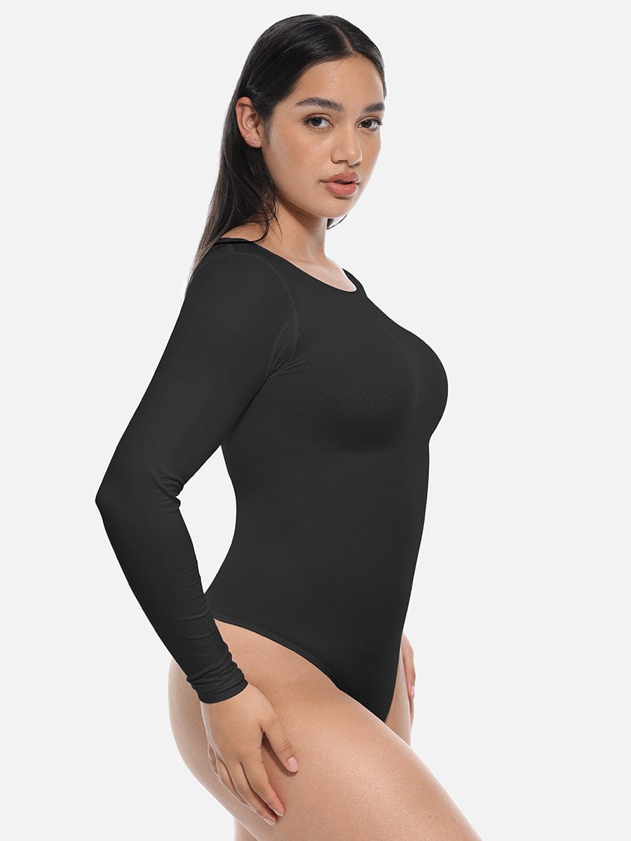 Seamless Long Sleeve Slim Corset Bodysuit Light Brown 3