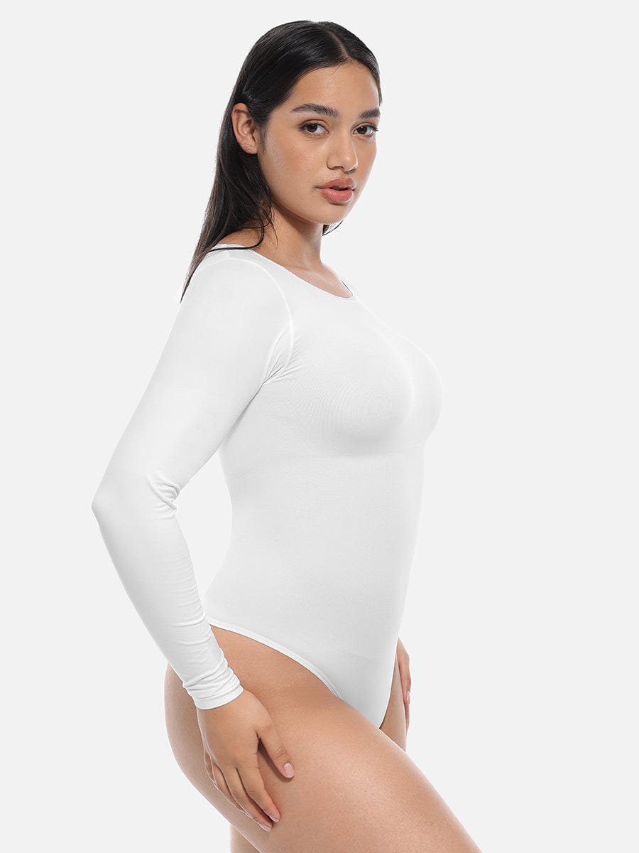 Seamless Long Sleeve Slim Corset Bodysuit Black 1