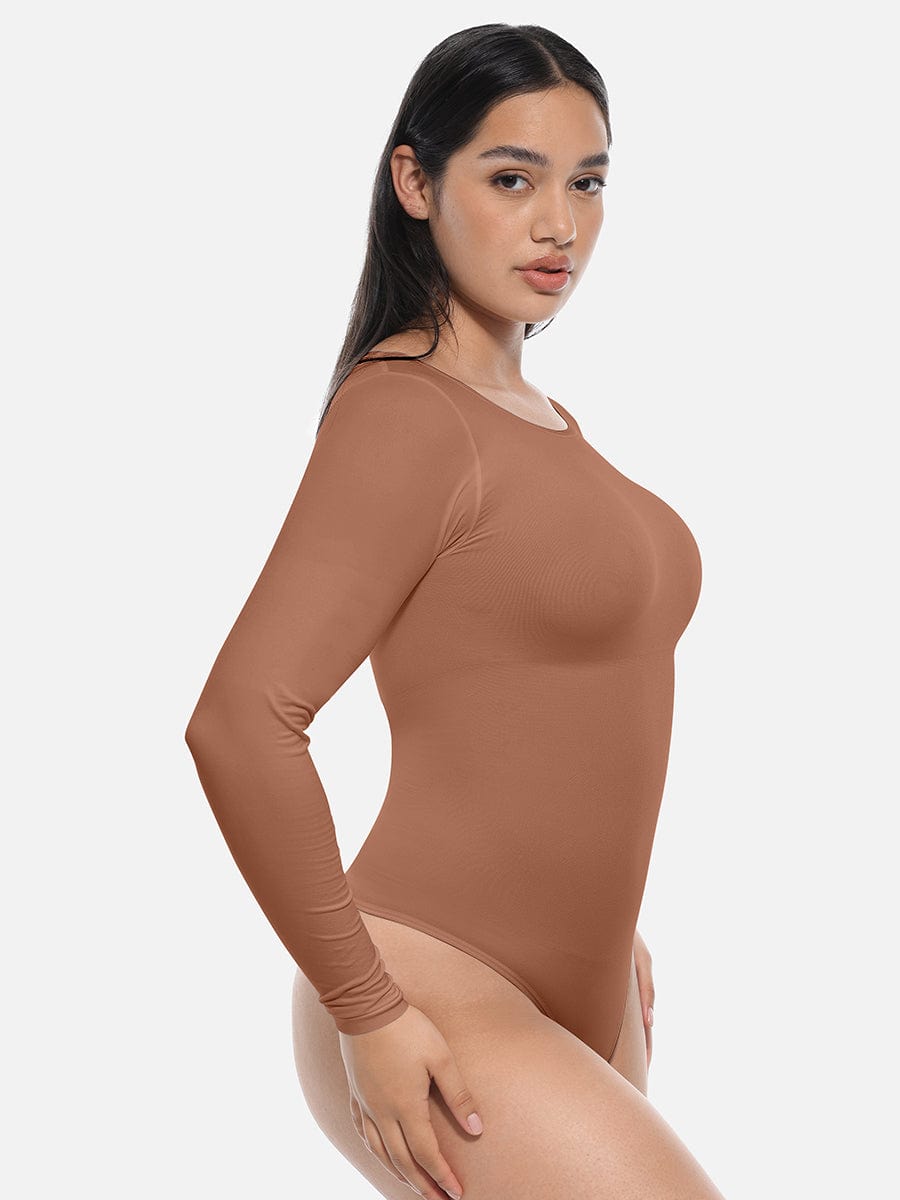 Seamless Long Sleeve Slim Corset Bodysuit 1