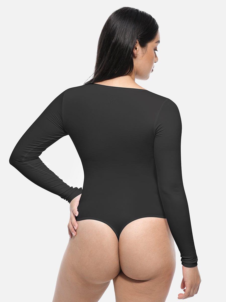 Seamless Long Sleeve Slim Corset Bodysuit Light Brown 2