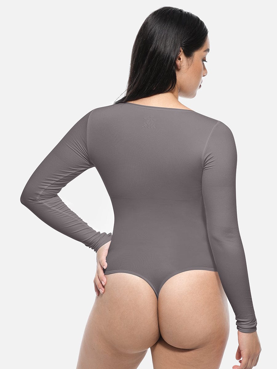 Seamless Long Sleeve Slim Corset Bodysuit White 2