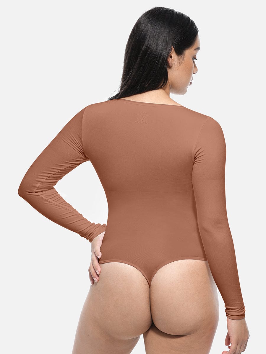 Seamless Long Sleeve Slim Corset Bodysuit 2
