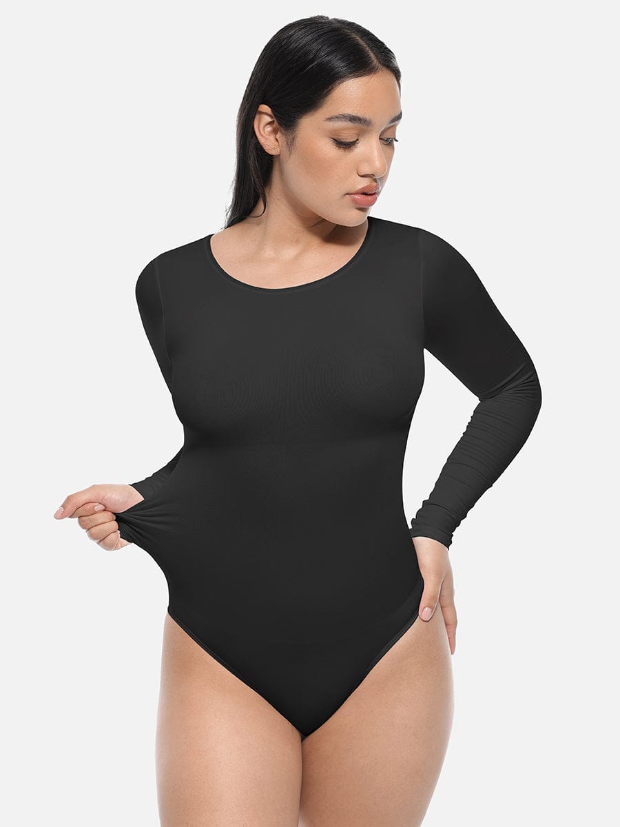 Seamless Long Sleeve Slim Corset Bodysuit Light Brown 4