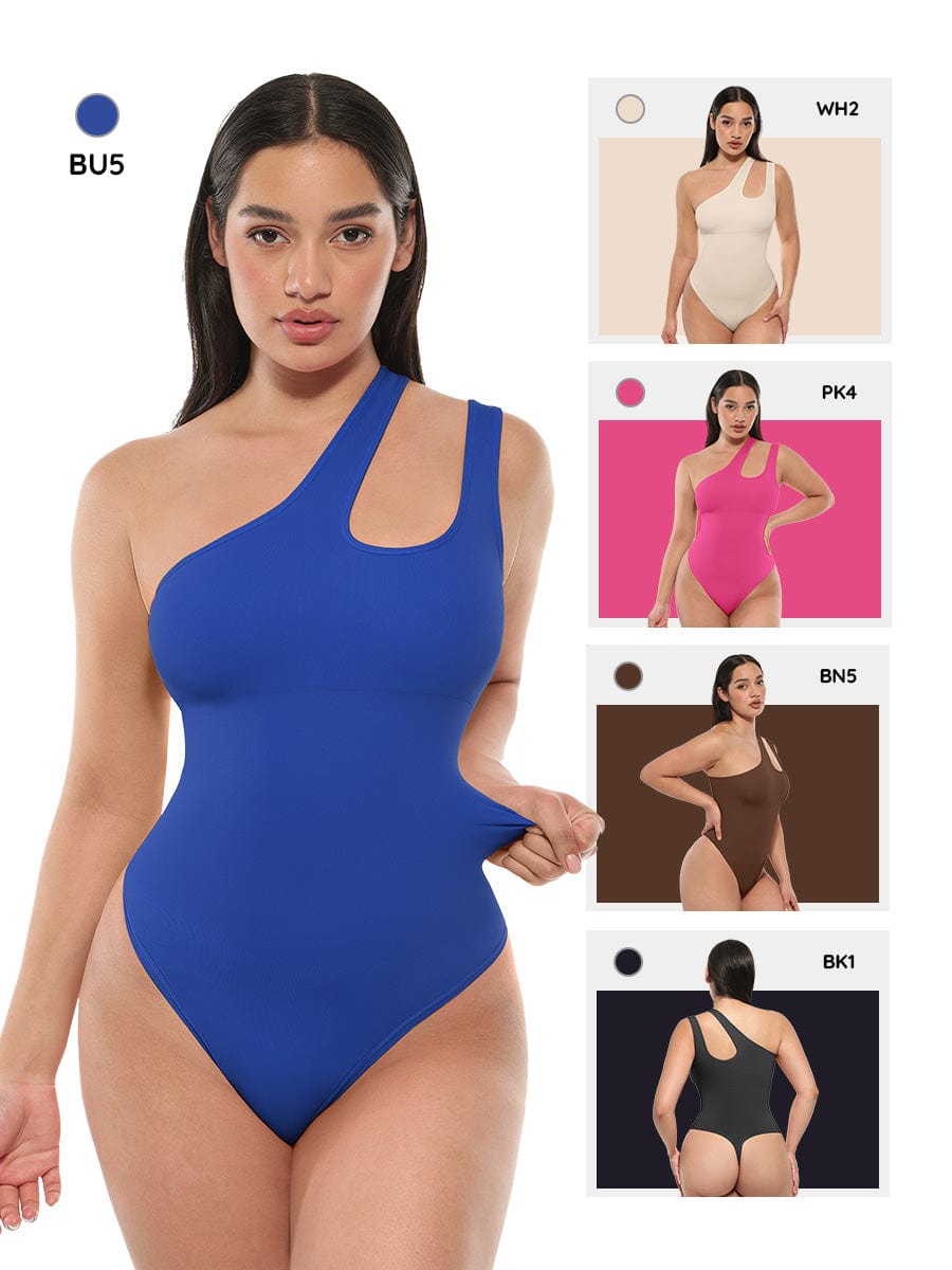 One-Shoulder Cut-Out Waist Compression Bodysuit 29