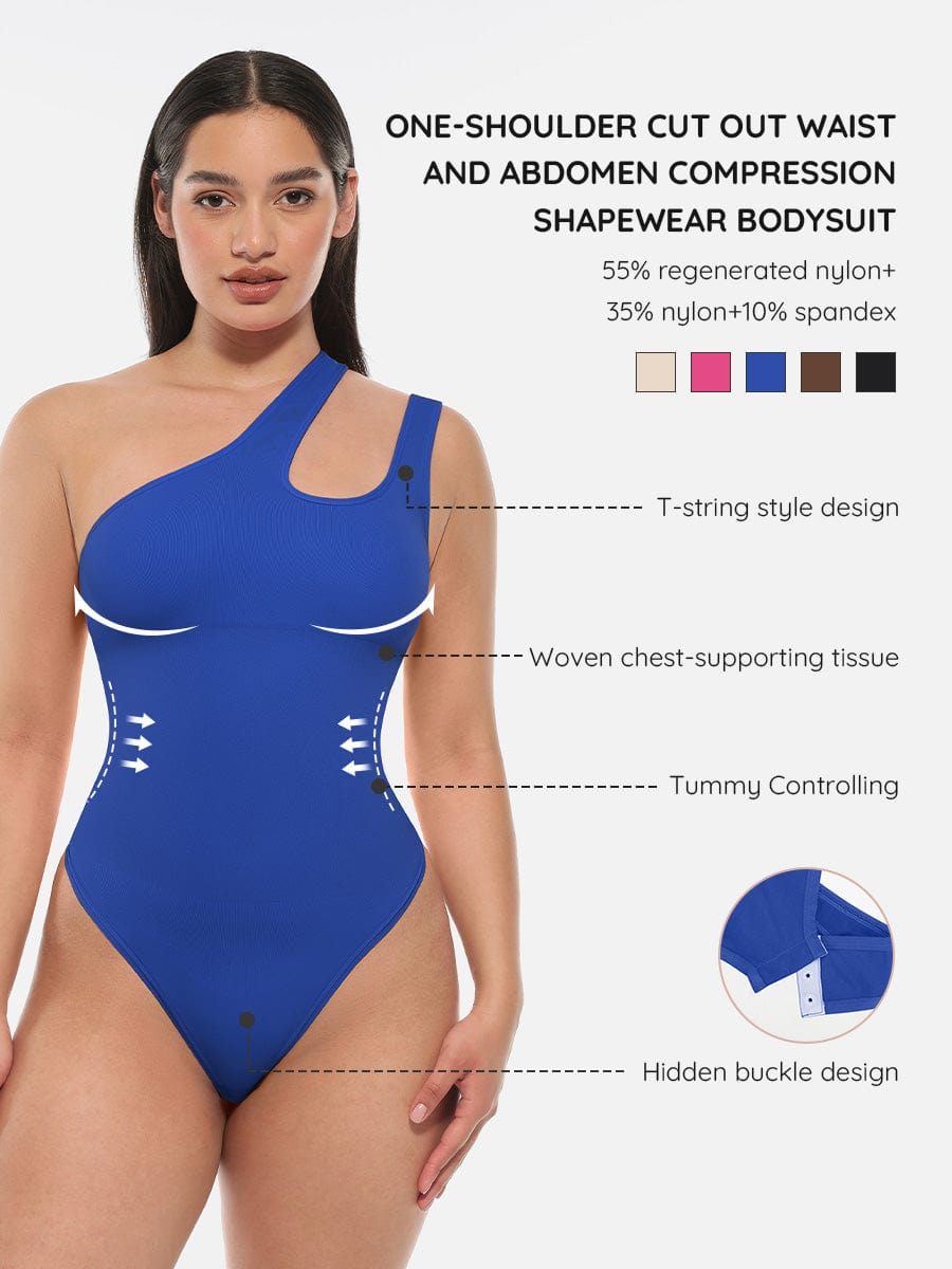 One-Shoulder Cut-Out Waist Compression Bodysuit 27