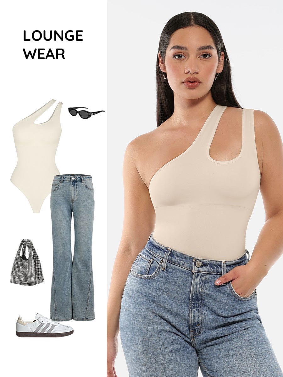 One-Shoulder Cut-Out Waist Compression Bodysuit 30