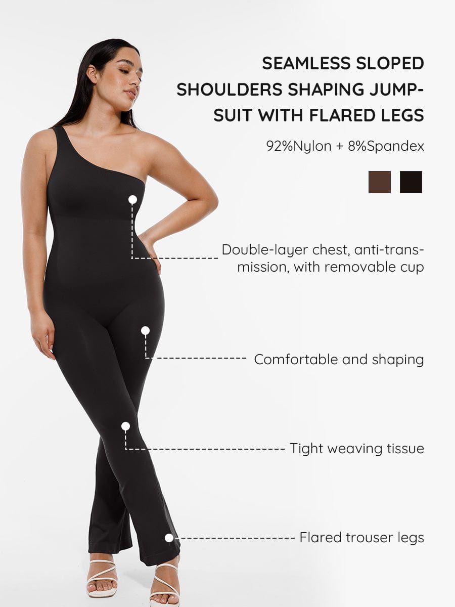 Seamless Sloped Shoulder Flared Leg Jumpsuit 16