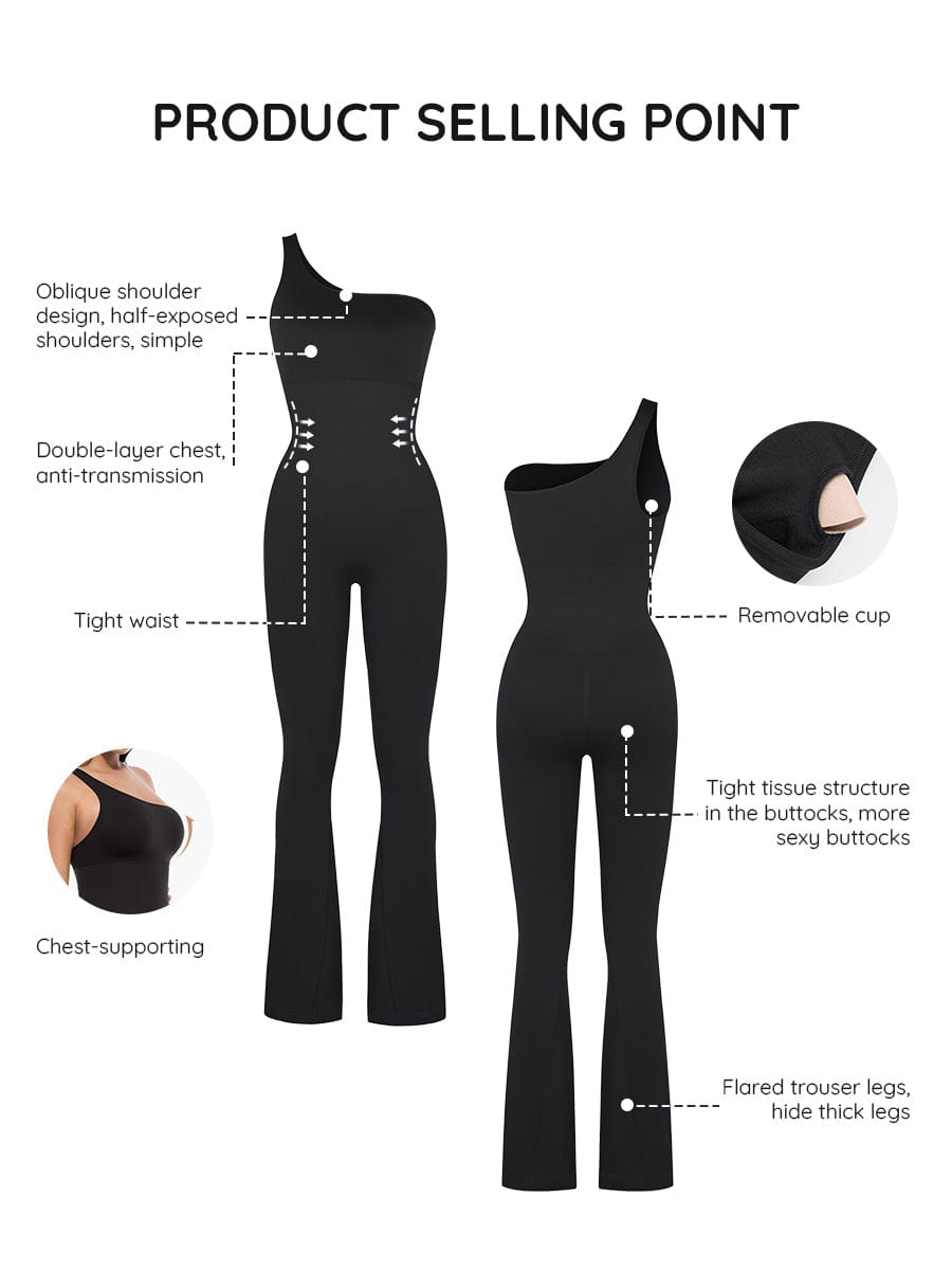 Seamless Sloped Shoulder Flared Leg Jumpsuit 17