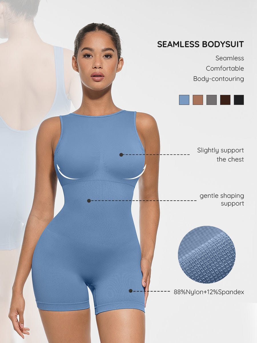 Round Neck U-Back Bodysuit With Removable Cups 22