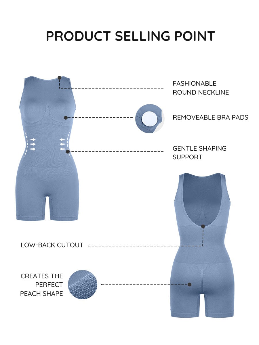 Round Neck U-Back Bodysuit With Removable Cups 23