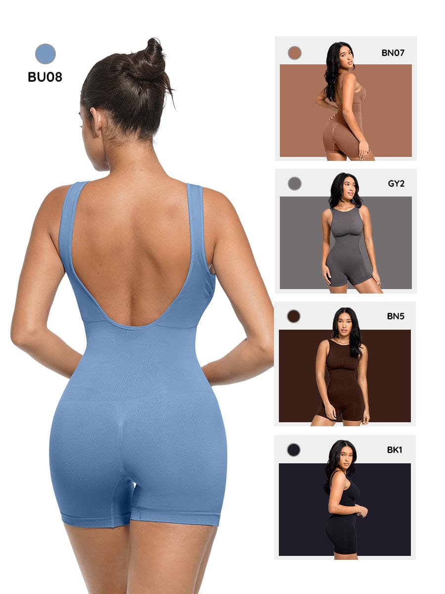 Round Neck U-Back Bodysuit With Removable Cups 24