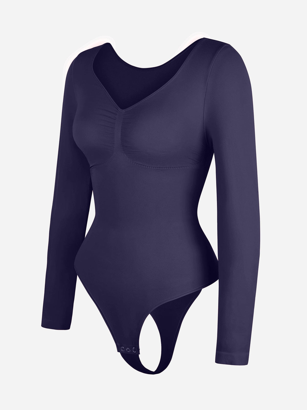 Seamless Long Sleeve Diamond Neck Thong Bodysuit 25