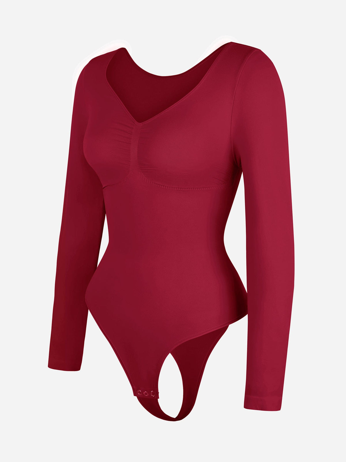 Seamless Long Sleeve Diamond Neck Thong Bodysuit 28