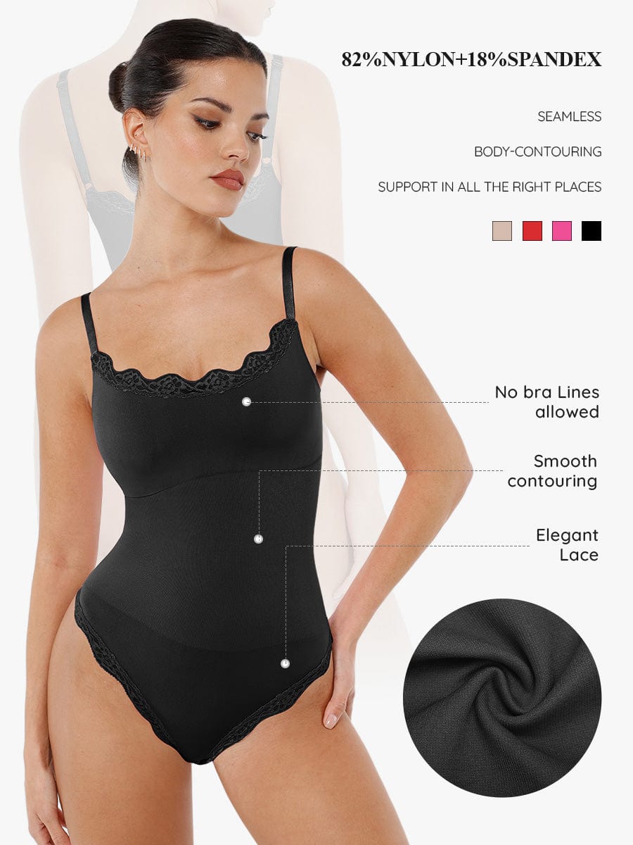 Seamless Lace Cami Tummy Control Thong Bodysuit 43