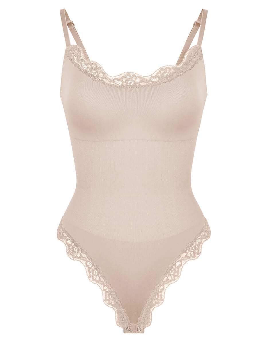 Seamless Lace Cami Tummy Control Thong Bodysuit 40