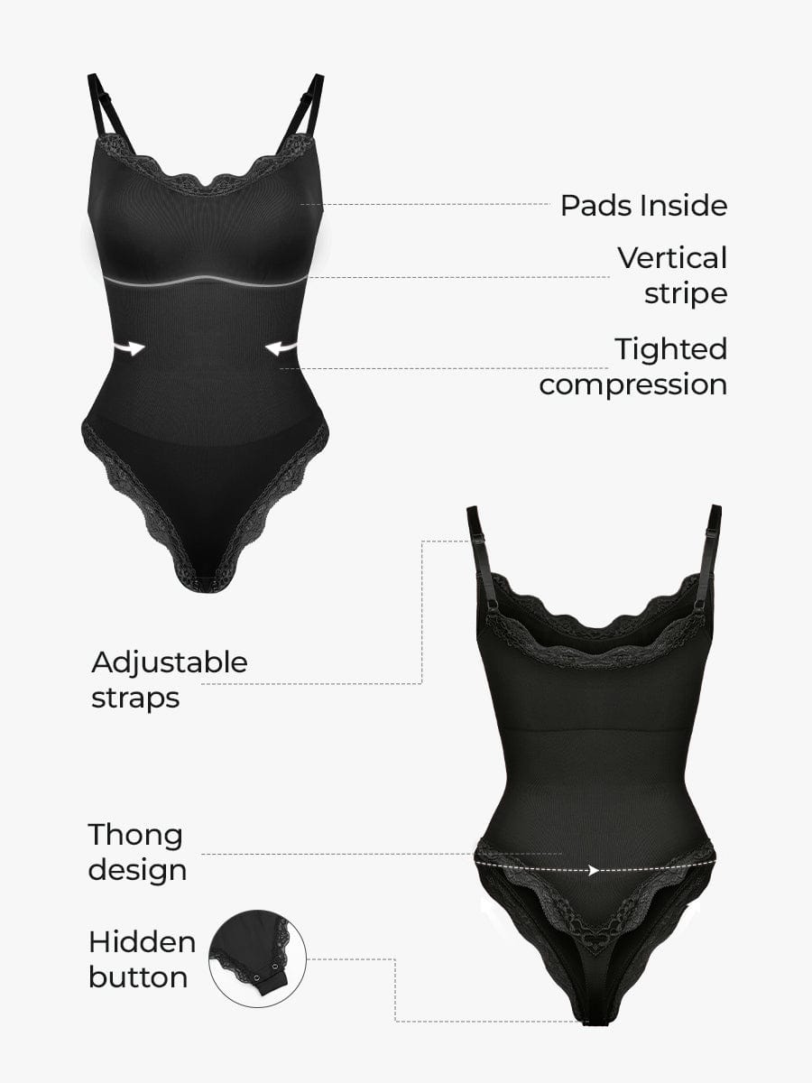 Seamless Lace Cami Tummy Control Thong Bodysuit 44