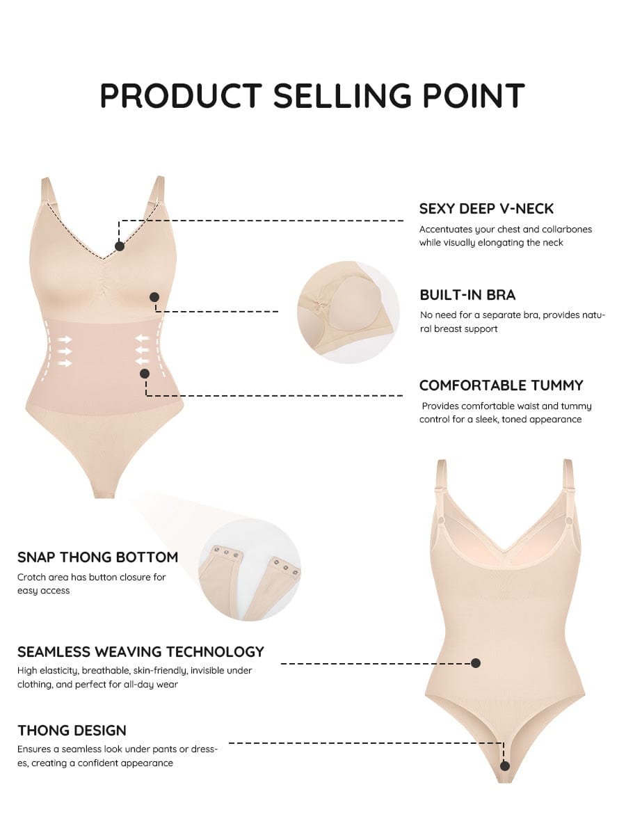 Seamless Built-In Bra Tummy Control Thong Bodysuit 15