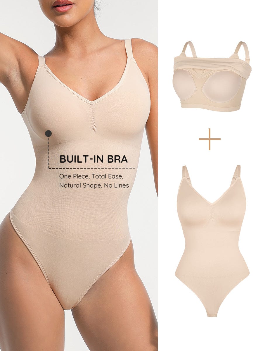 Seamless Built-In Bra Tummy Control Thong Bodysuit 16